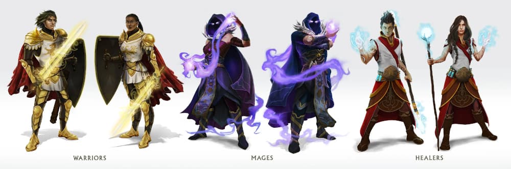 Classcraft-sovelluksen kolme sankariosastoa: Guardian, Healer ja Mage