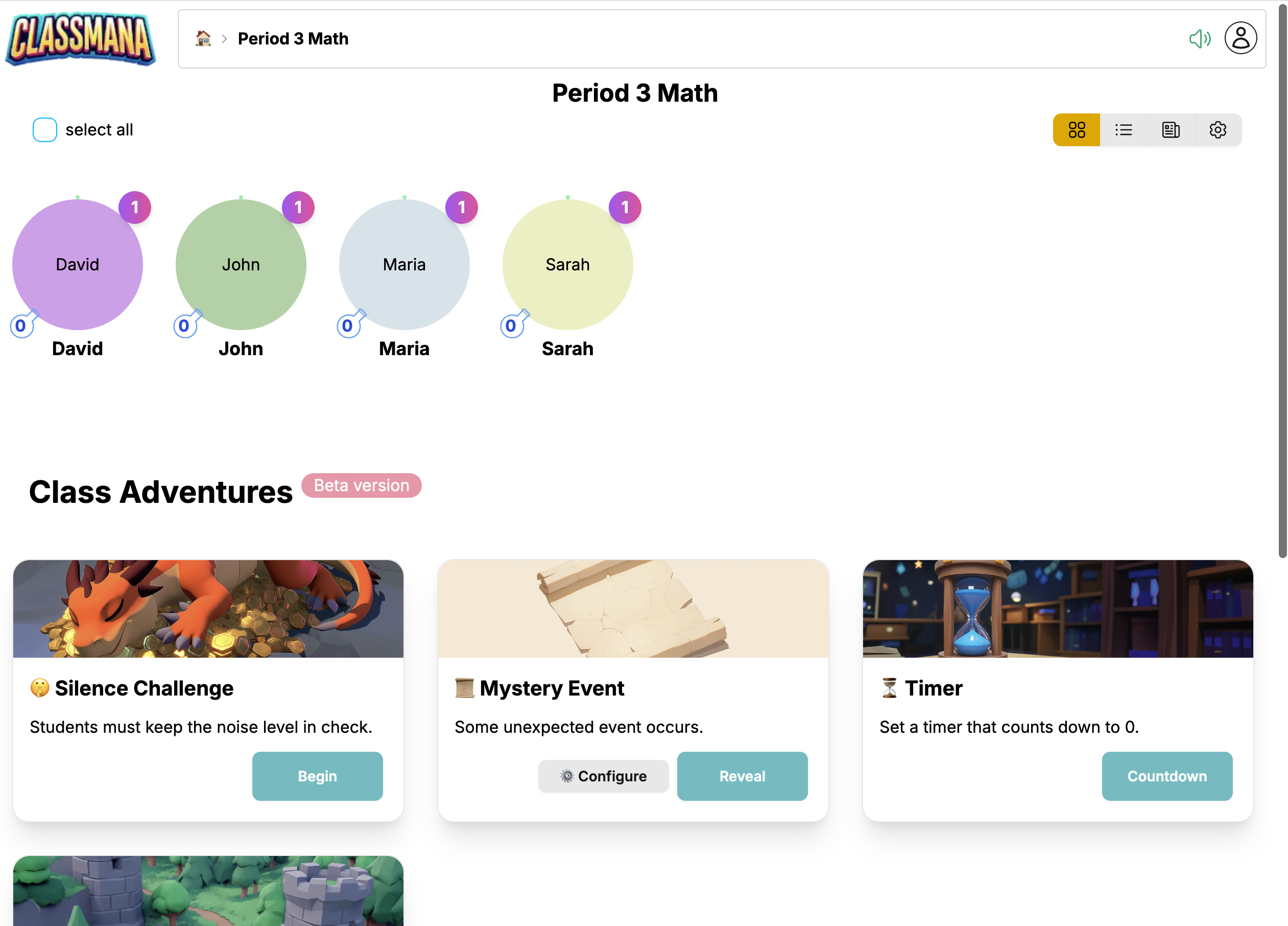 Luokan hallintapaneeli asetusten jälkeen