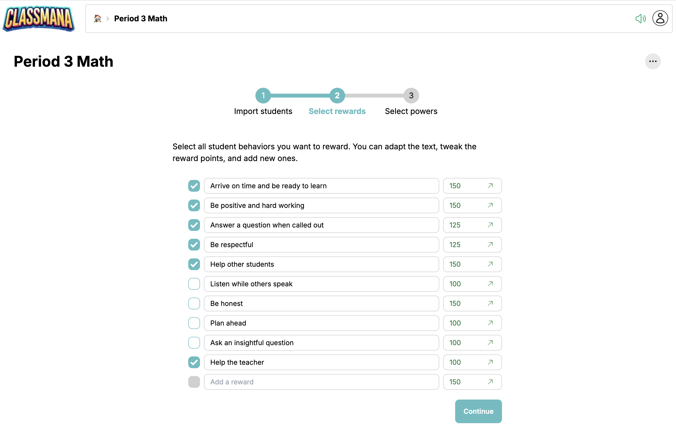 Määritä palkinnot -vaihe
