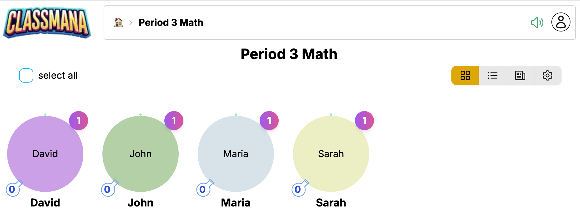 Oppilasruudukkonäkymä