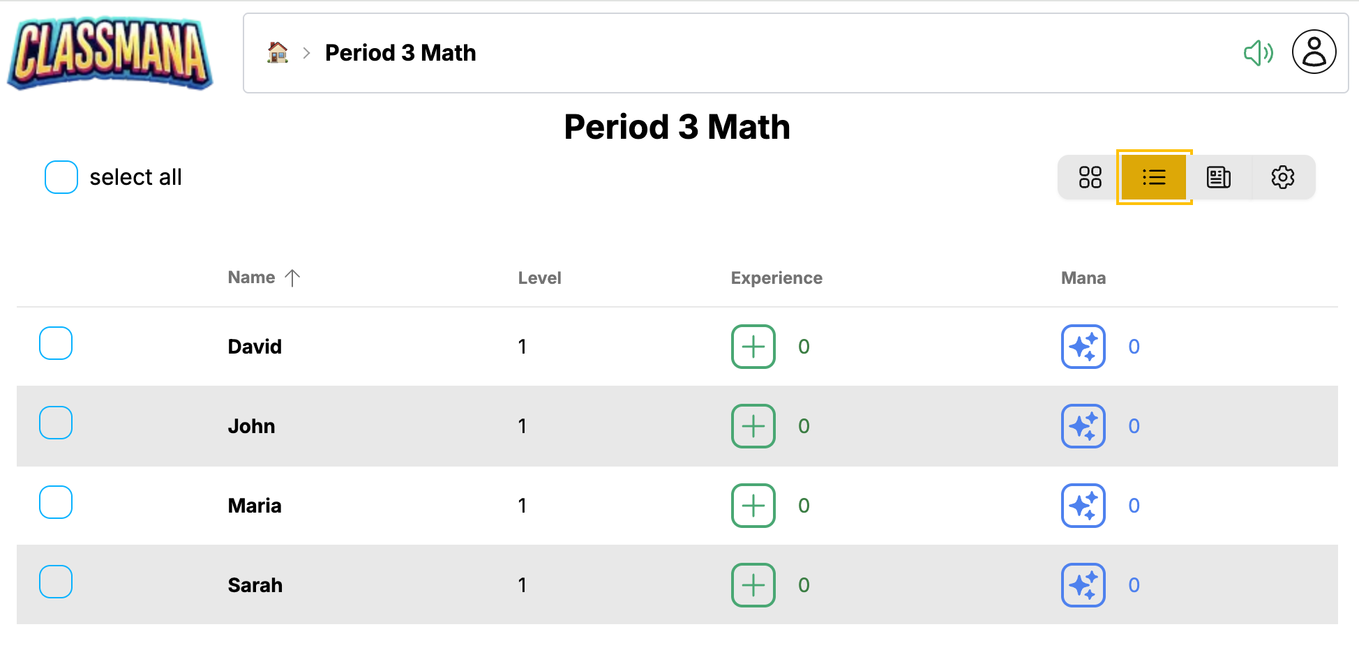Oppilastaulu-näkymä